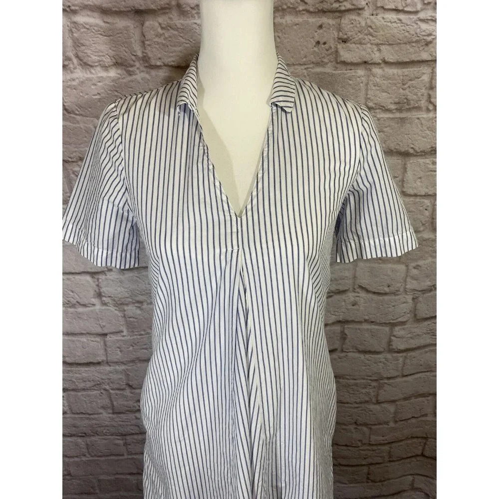 Madewell Striped Tunic Shirt Dress‎ Womens XXS White Blue Cotton Lined 9072